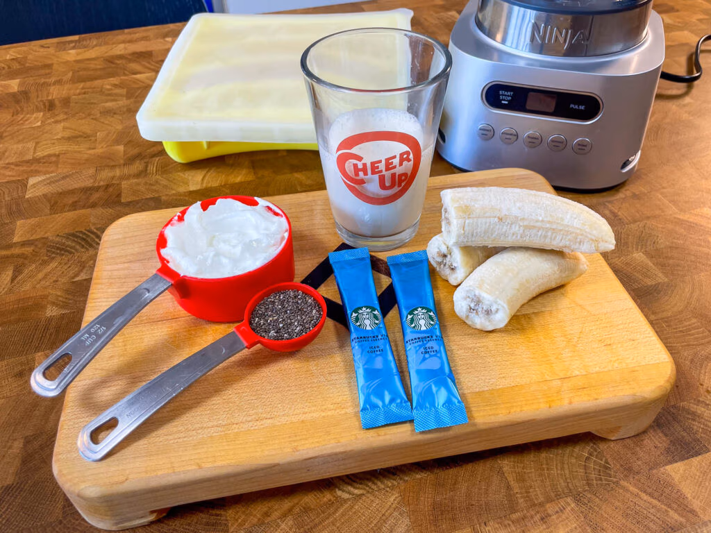 Ingredients for making an instant coffee smoothie